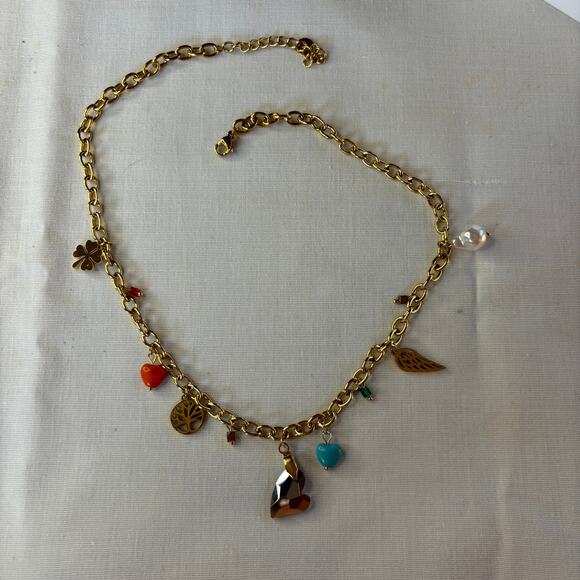 Charm Necklace Gold Chain Link Collar Length Cottagecore Boho Delicate NEW - Picture 6 of 6